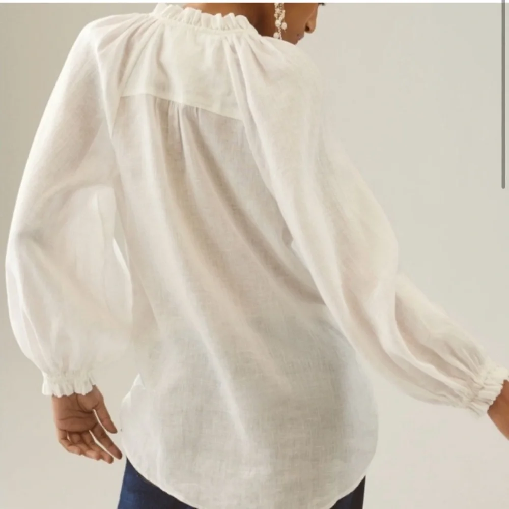 100% Linen Meave by Anthropologie Audie Puff-Sleeve Blouse